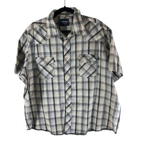 Wrangler Mens 2X Big Plaid Western Shirt Pearl Snap Button Up Plaid Gray White